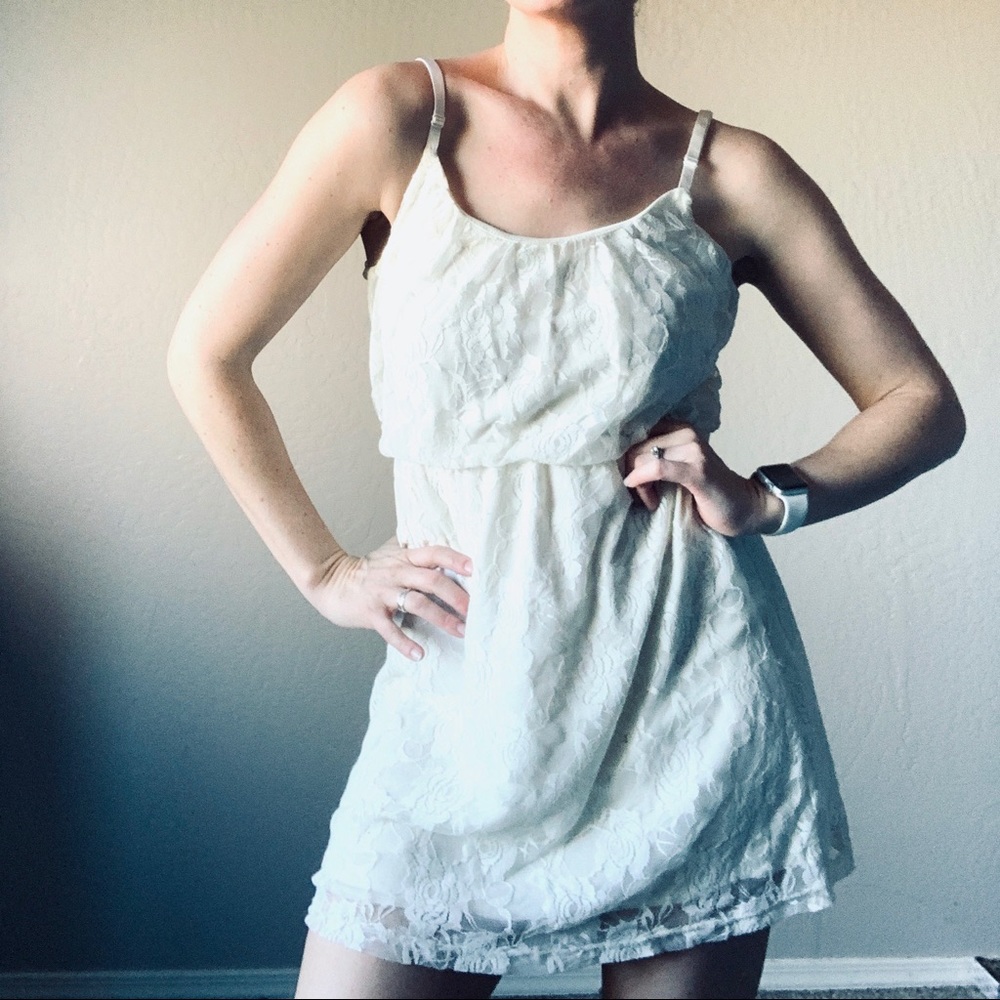 Off White Lace Spring Spaghetti Strap Dress